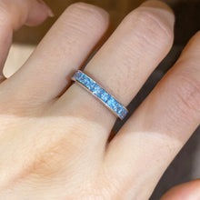 Light Sea Blue Princess Cut Paved Ring | Silver Ring