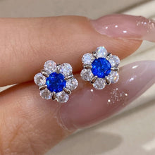 Blue Gemstone Flower Stud Earrings | Silver Earrings