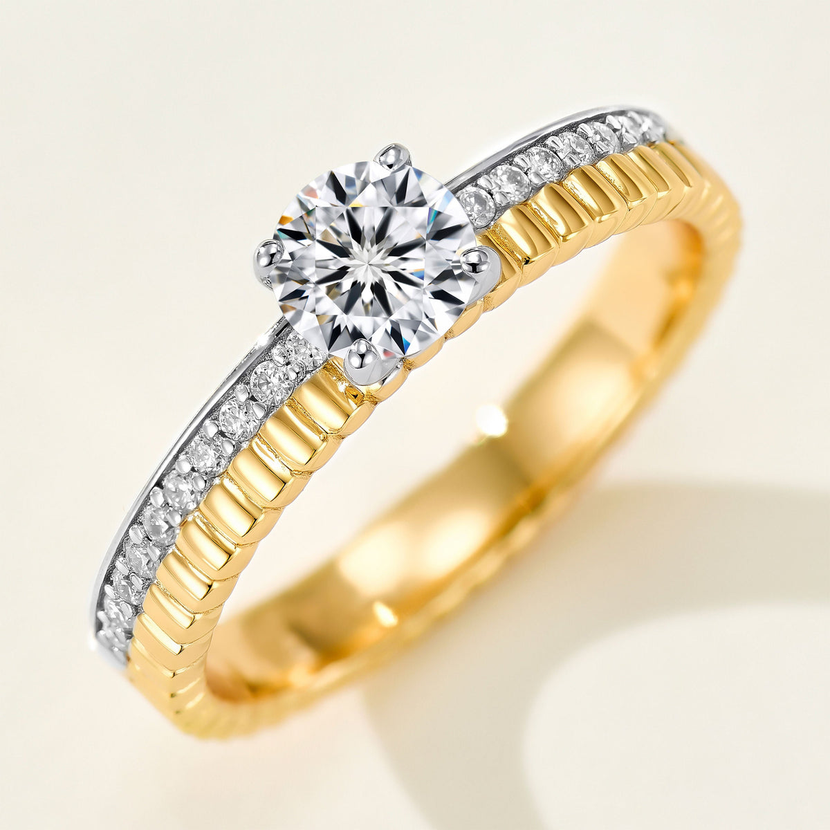 Two-Tone Double Band Zircon Ring | Silver Ring