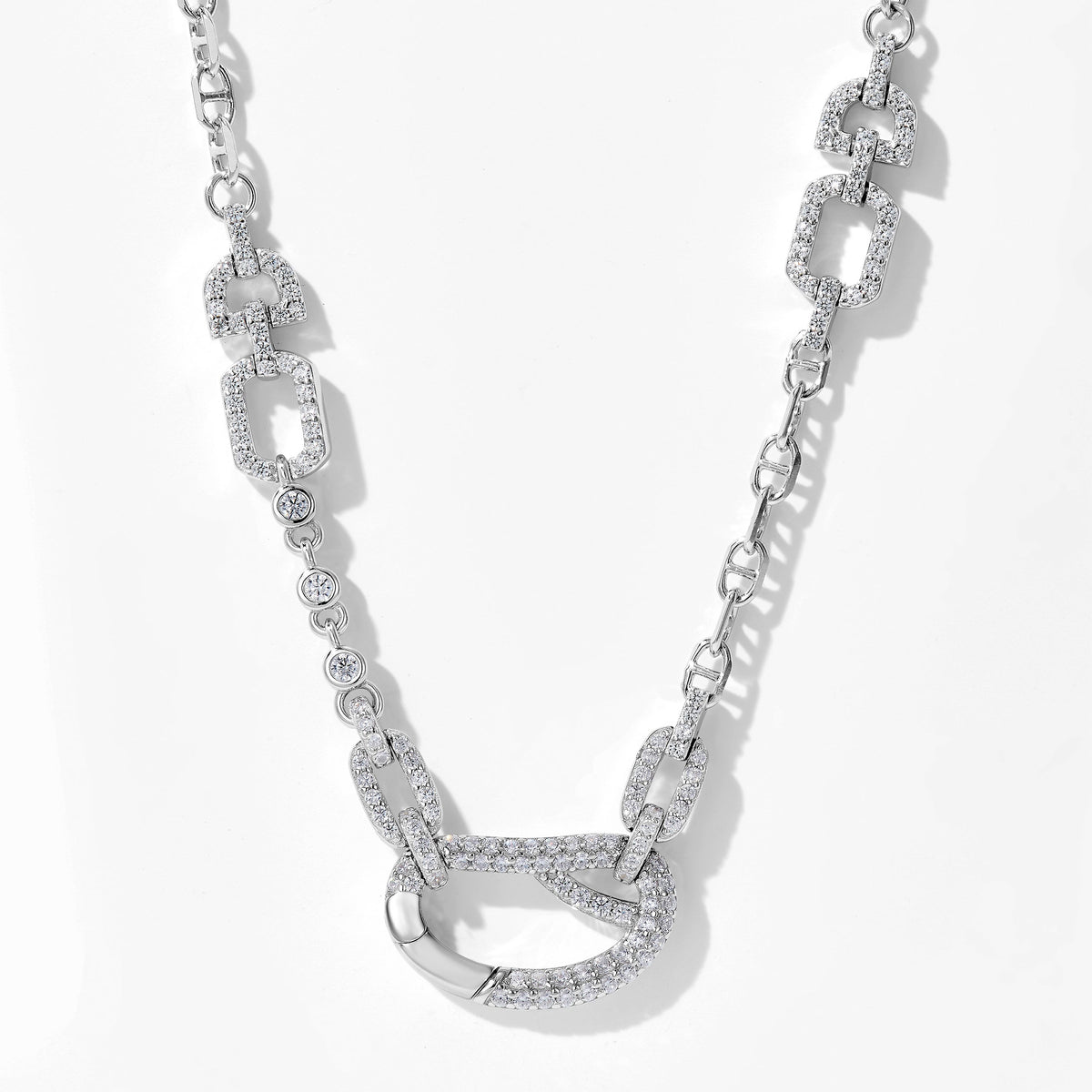 CZ Pave Box Clasp Chain Necklace | Sterling Silver