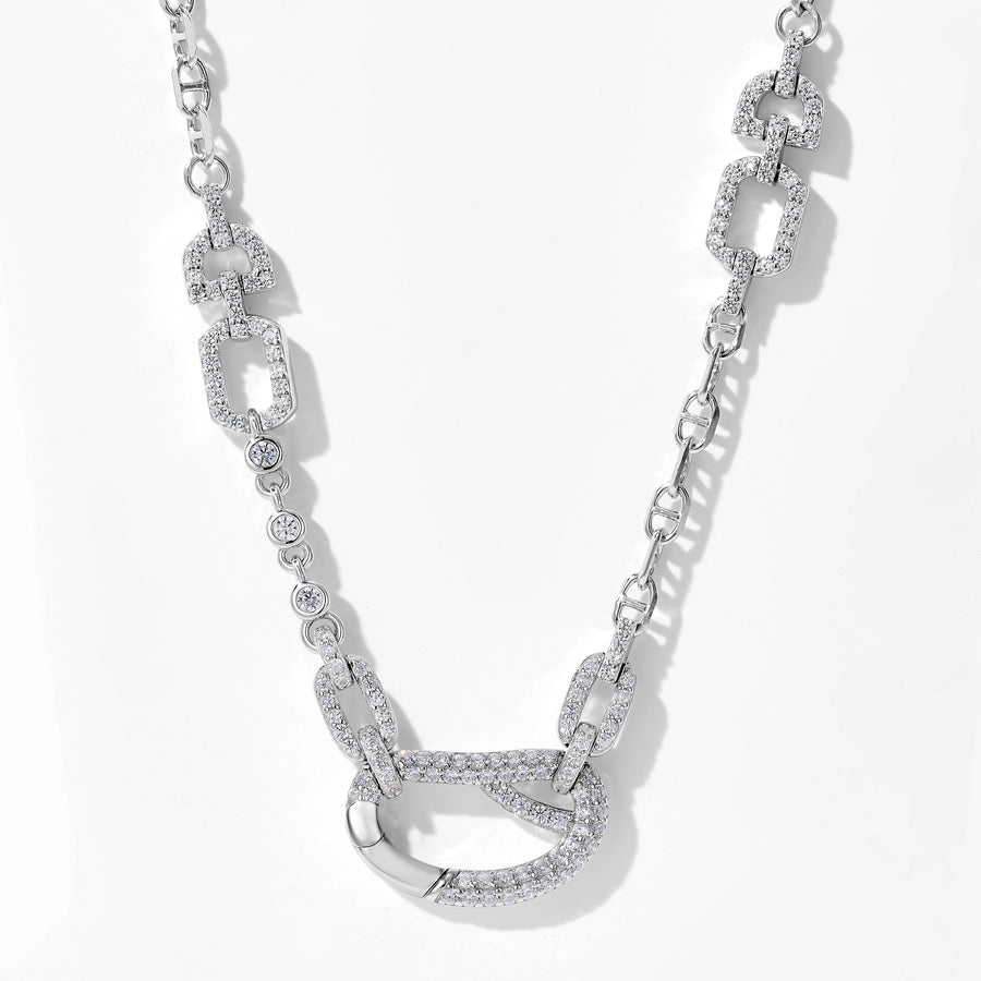 CZ Pave Box Clasp Chain Necklace | Sterling Silver
