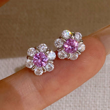 Purple Gemstone Flower Stud Earrings | Silver Earrings