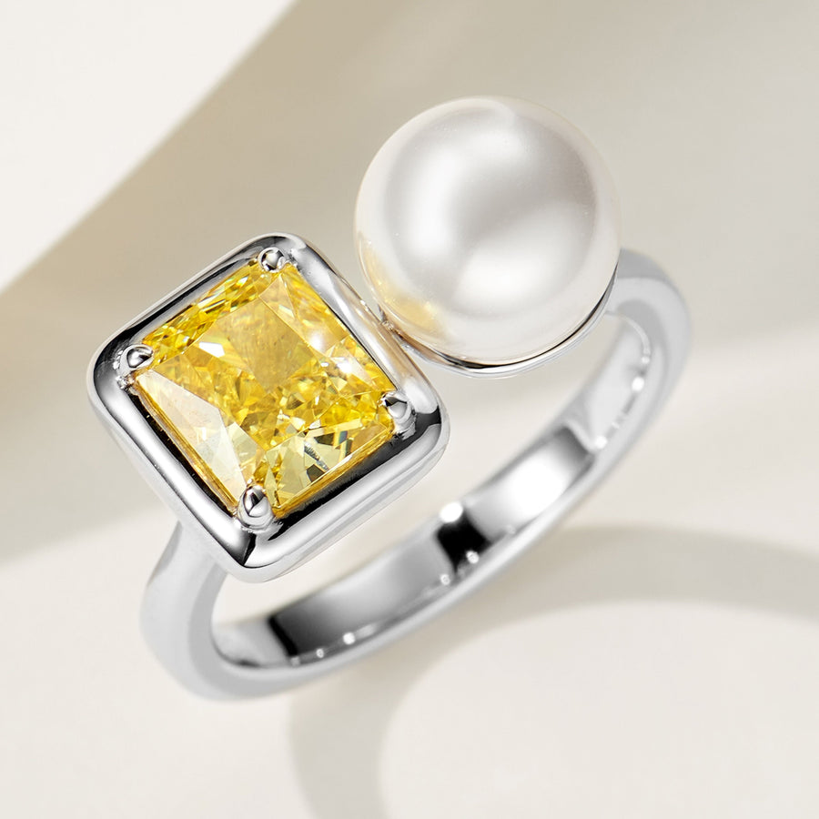 Yellow Gemstone Pearl Ring | Silver Ring
