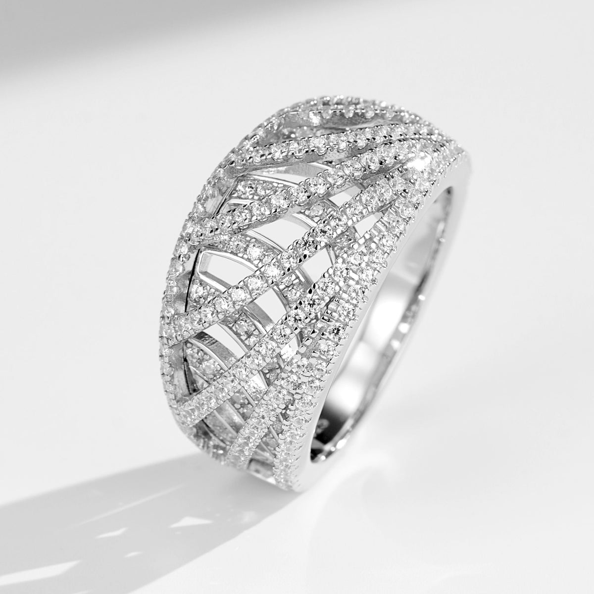 Bold Criss-Cross Zirconia Ring | Silver Ring