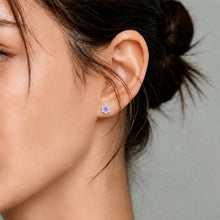 Purple Gemstone Flower Stud Earrings | Silver Earrings