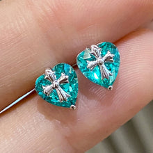 Paraiba Cross Heart Earrings | Silver Earrings