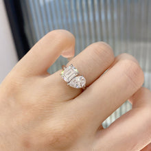 Pear and Emerald Cut Two-Stone Ring | Silver Ring