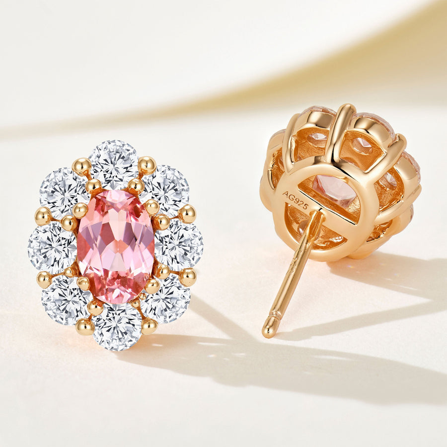 Lab-Grown Padparadscha Oval Stud Earrings | Silver Earrings