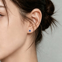 Blue Gemstone Flower Stud Earrings | Silver Earrings