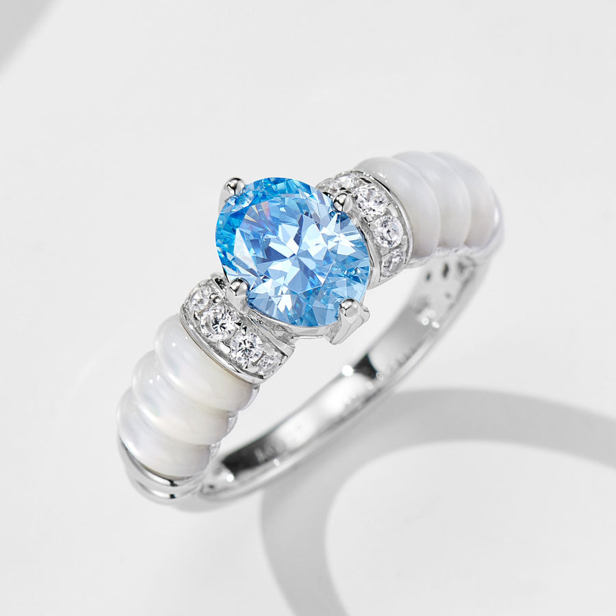 White MOP Aquamarine Zircon Ring | Silver Ring