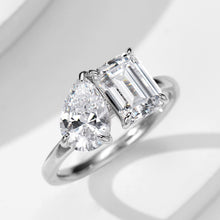 Pear and Emerald Cut Two-Stone Ring | Silver Ring