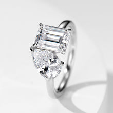 Pear and Emerald Cut Two-Stone Ring | Silver Ring