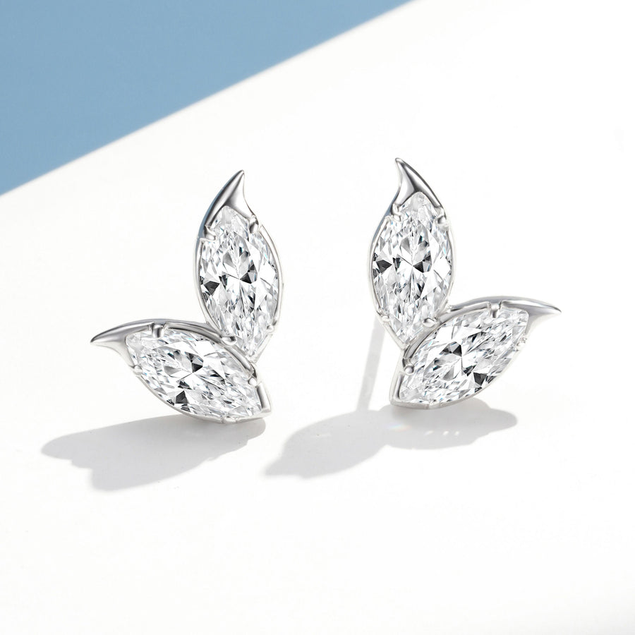 Marquise Cut Leaf Stud Earrings | Silver Earrings