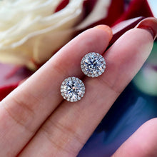 Classic Round Brilliant Halo Stud Earrings | Silver Earrings